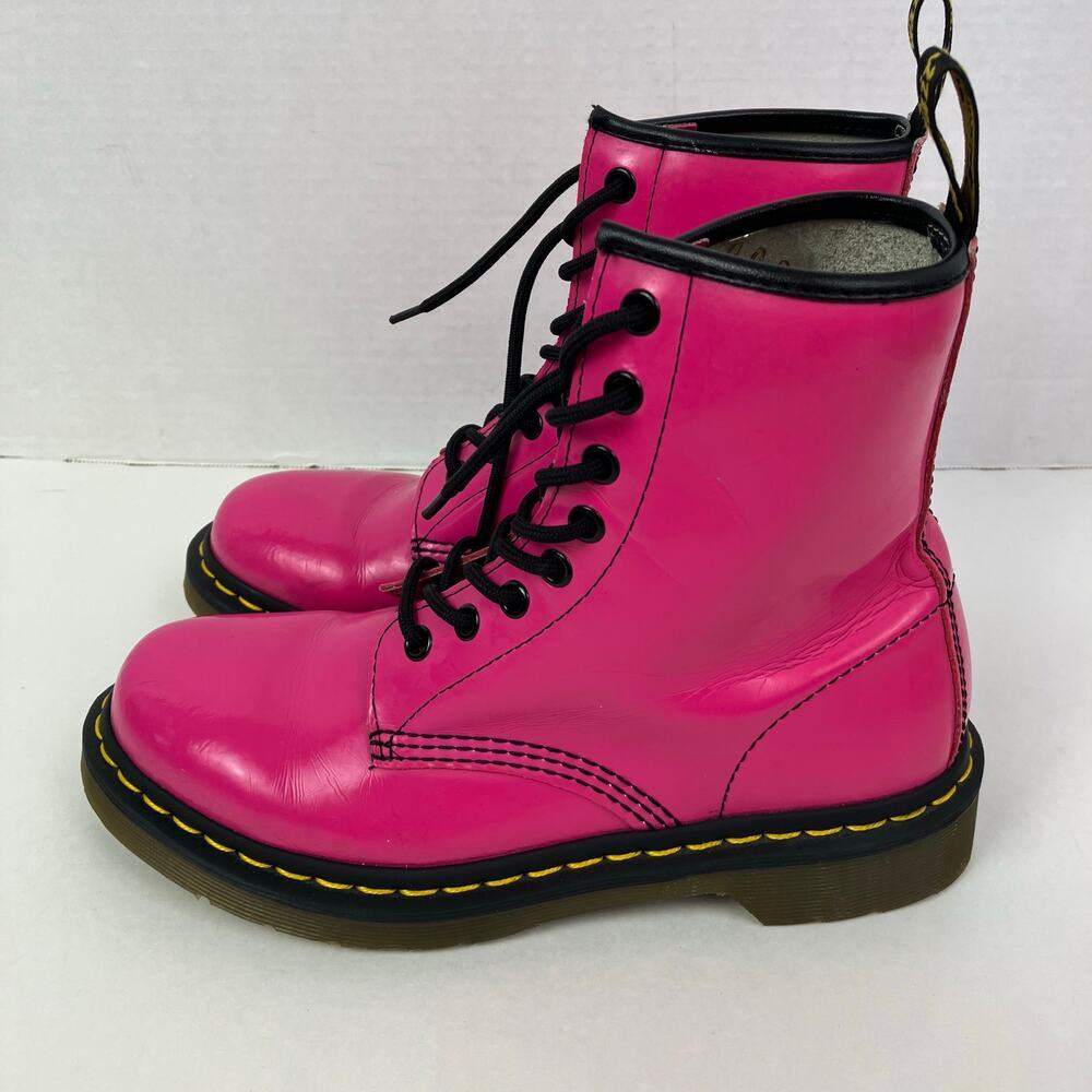 Dr Martens Wmns Sz 7 1460W Hot Pink Patent Lether 8-eye Lace-up Boots